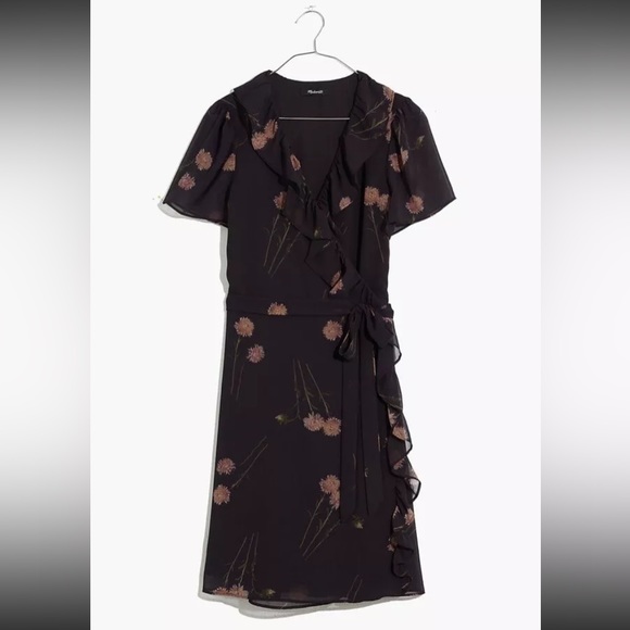 MADEWELL Georgette Ruffle-Wrap Mini Dress in Aster Portrait Size M EUC - Picture 2 of 9